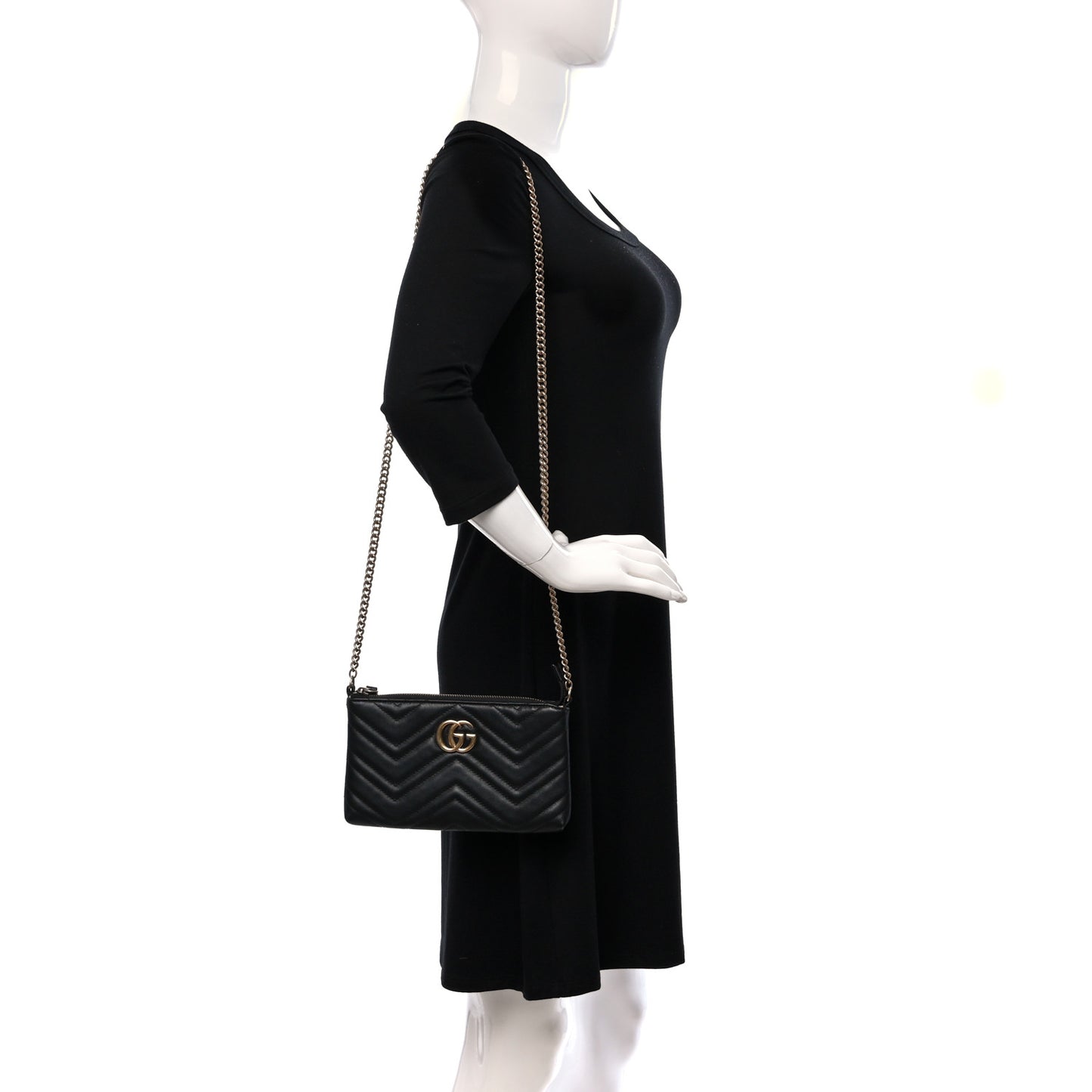 Calfskin Matelasse Mini GG Marmont Chain Bag Black