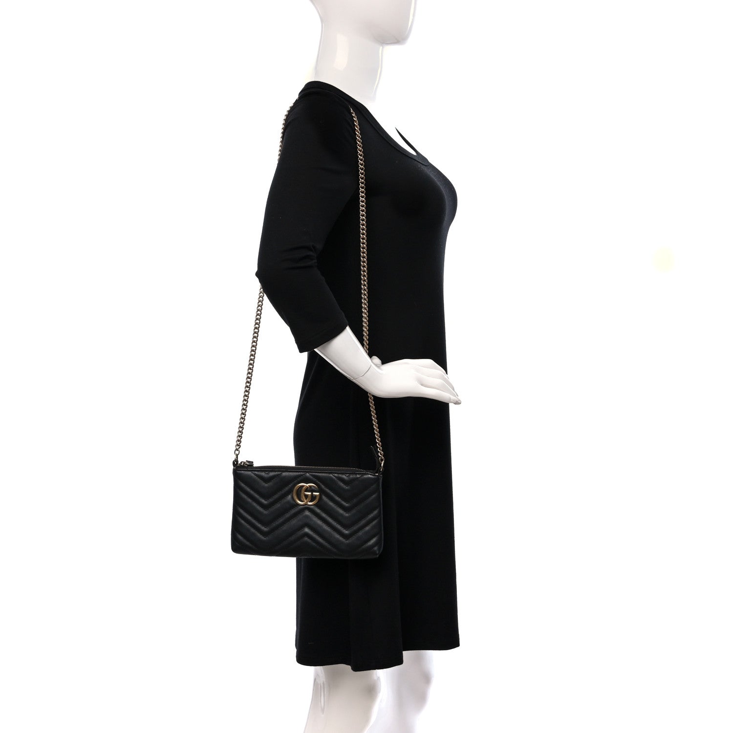 Gucci Calfskin Matelasse Mini GG Marmont Chain Bag Black 2 of 10