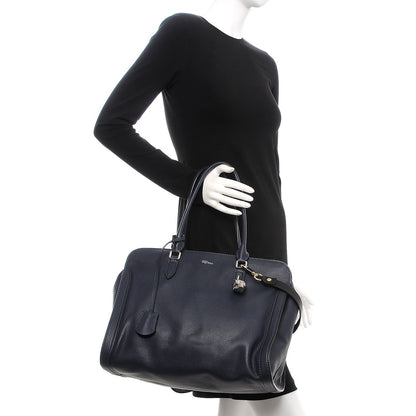 Alexander McQueen Pebbled Calfskin Large Skull Padlock Zip Around Tote Navy 2 of 8