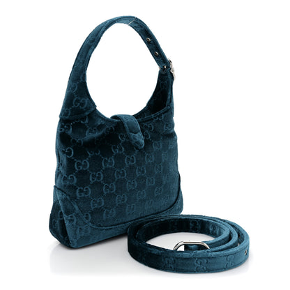 Gucci New Velvet Ashmir GG Monogram Small Jackie 1961 Hobo Velvet Peacock 3 of 9