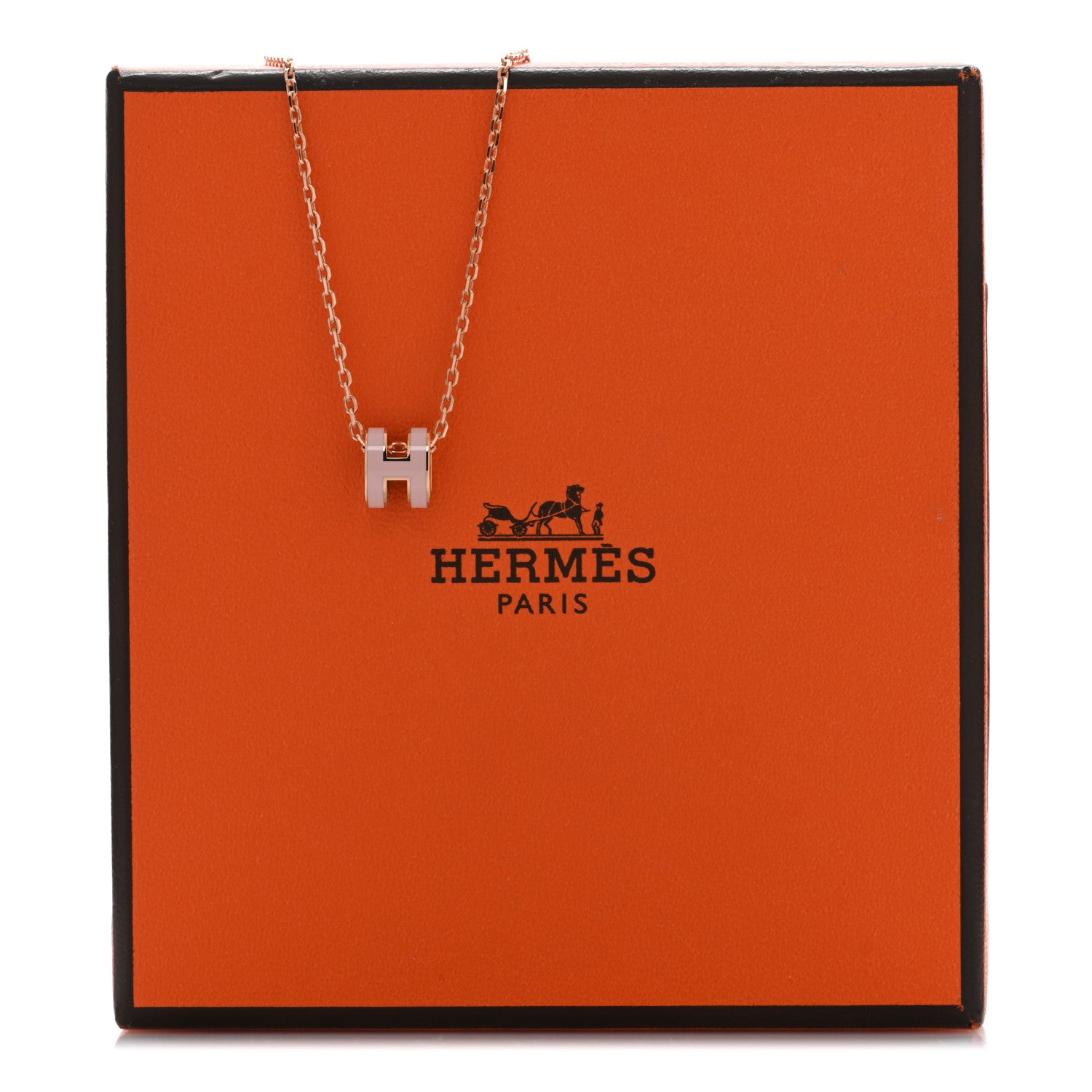 Hermes Lacquered Rose Gold Mini Pop H Pendant Necklace Rose Dragee 4 of 5