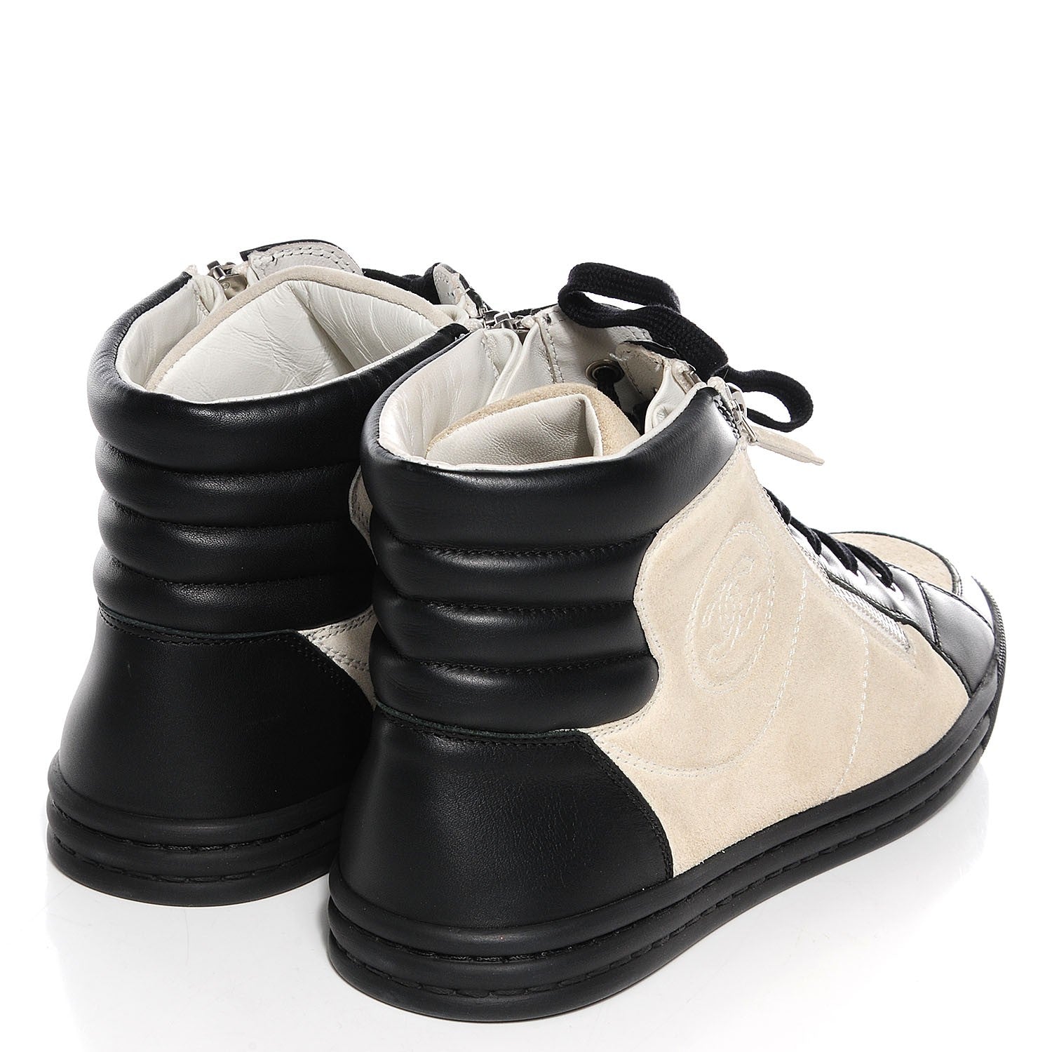 Chanel Calfskin Suede Zipped Sneakers Beige Clair Black 41 4 of 8