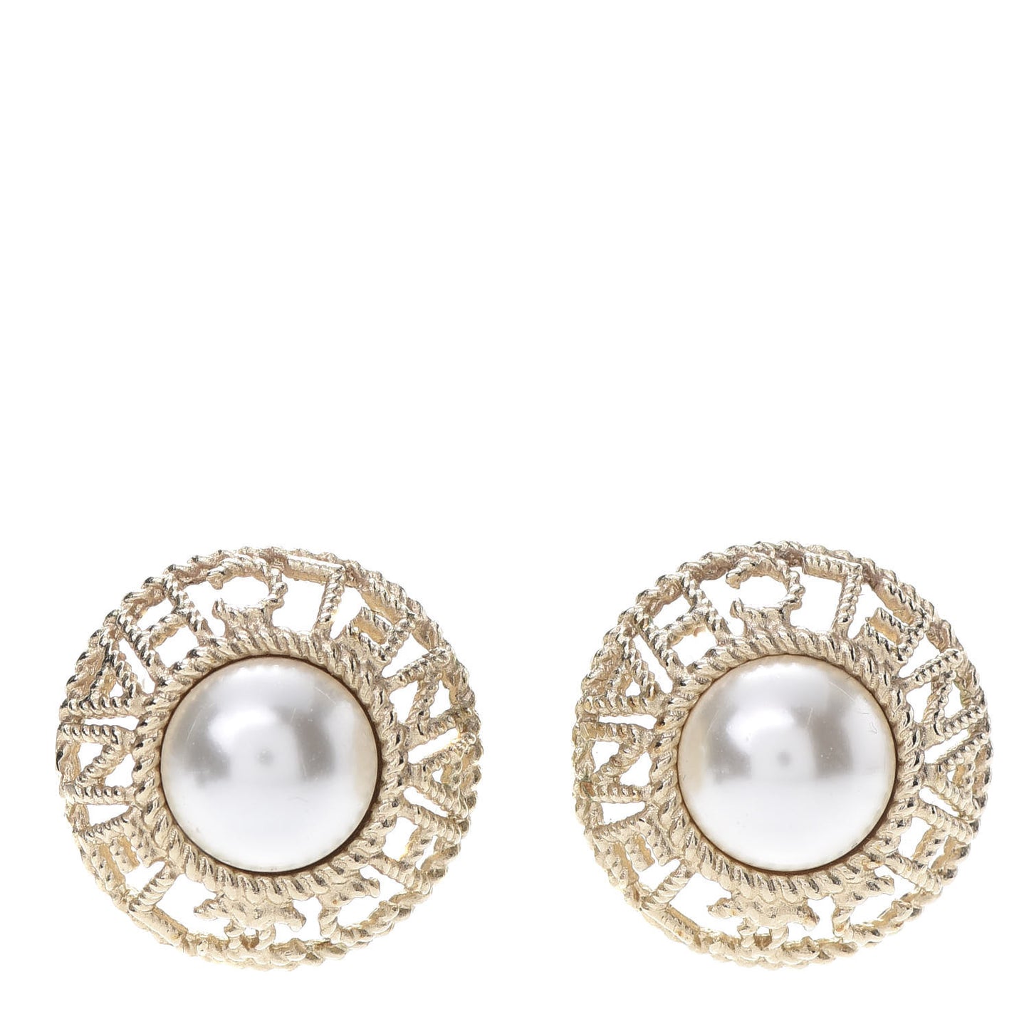 Pearl CC Round Rope Logo Earrings Gold