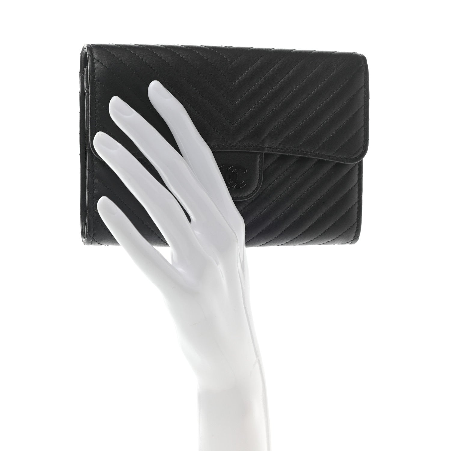 Chanel Lambskin Chevron Quilted Flap Wallet So Black 2 of 9
