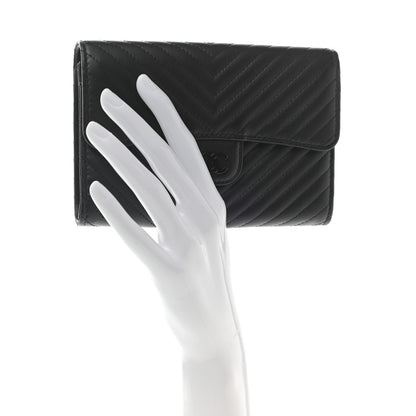 Chanel Lambskin Chevron Quilted Flap Wallet So Black 2 of 9
