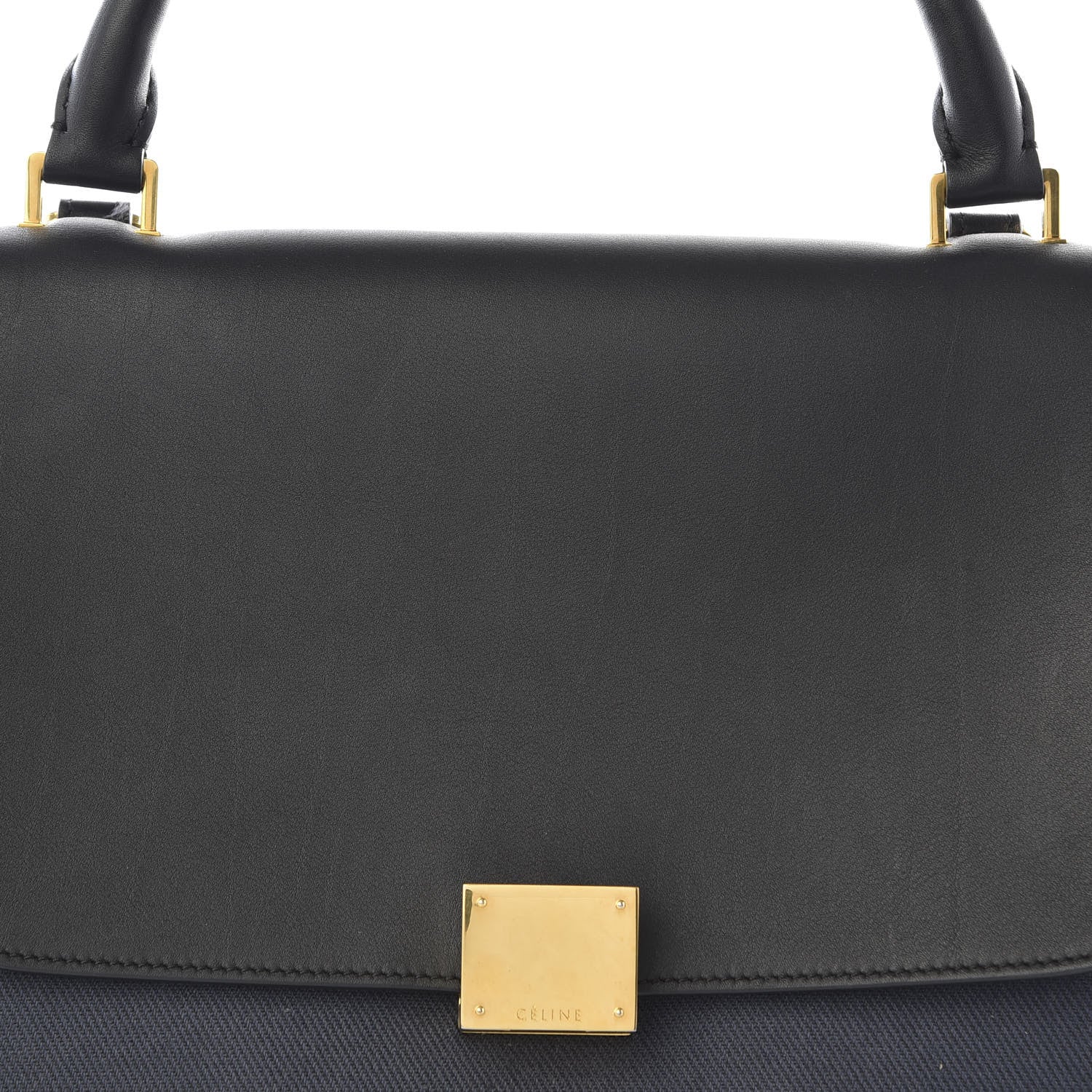Celine Smooth Calfskin Linen Small Tri-Color Trapeze Black Navy Blue 8 of 8