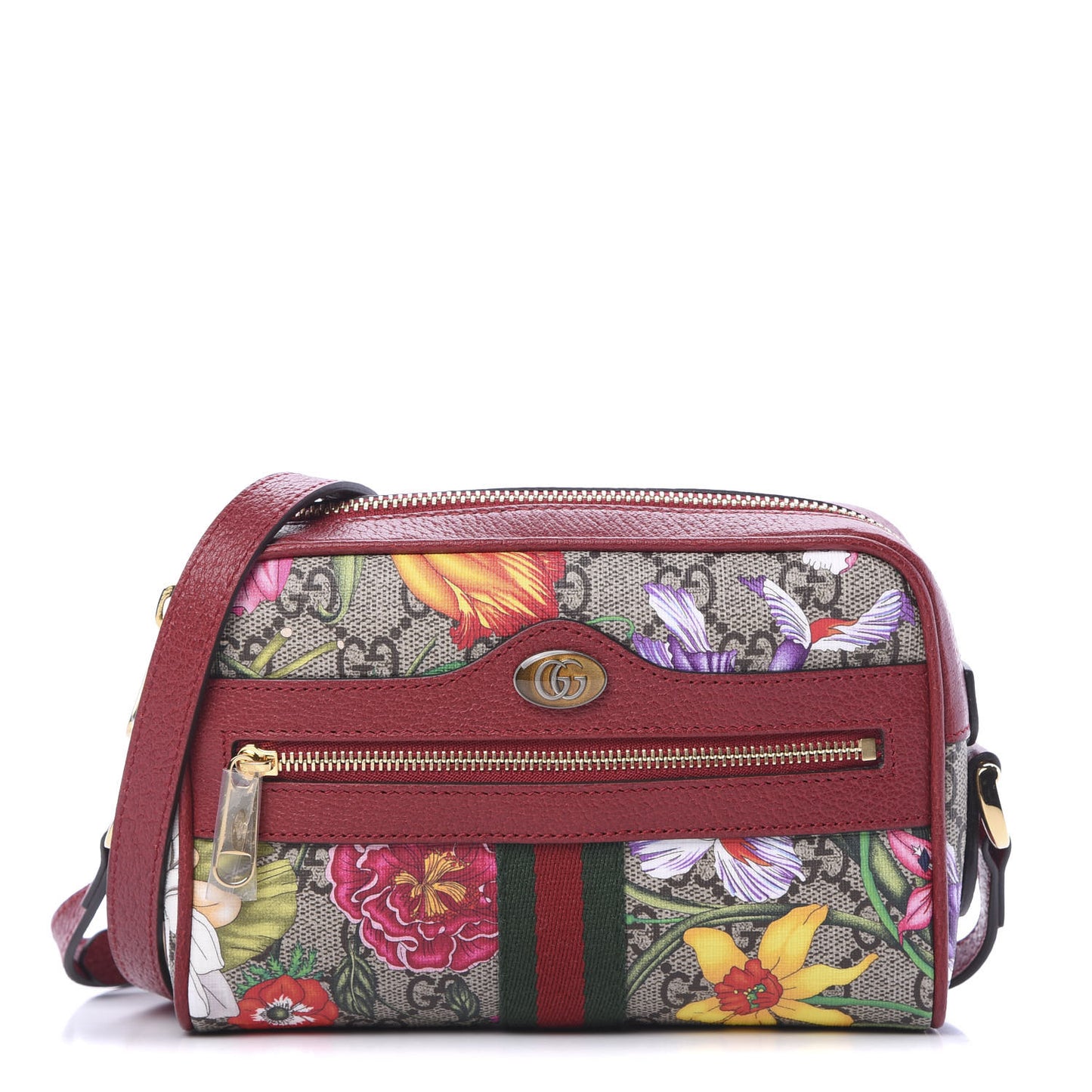 GG Supreme Monogram Flora Web Mini Ophidia Shoulder Bag Red