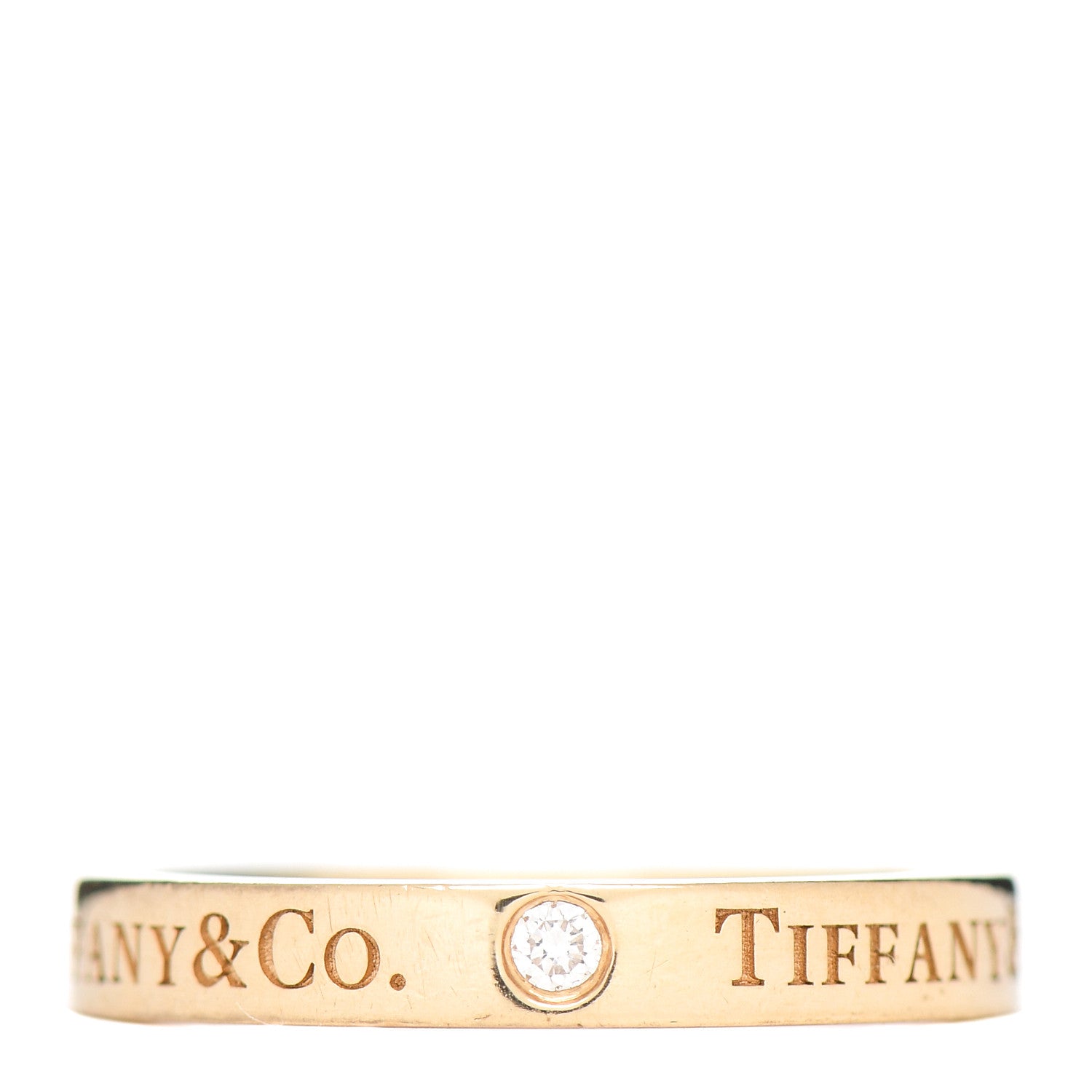 Tiffany 18K Yellow Gold Diamond Logo Band Ring 52 6 3 of 4