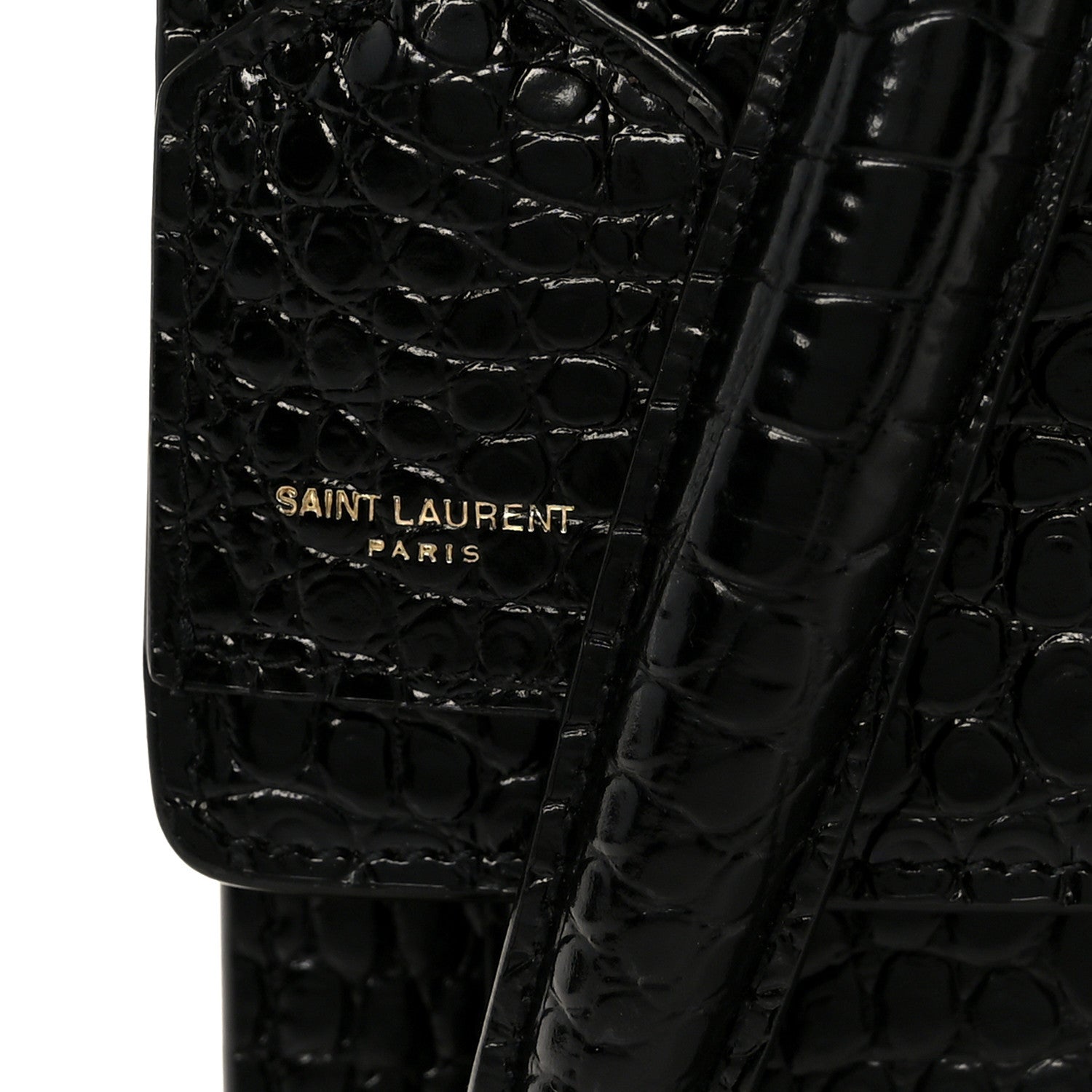 Saint Laurent Calfskin Crocodile Embossed Large Monogram Sunset Black 9 of 12