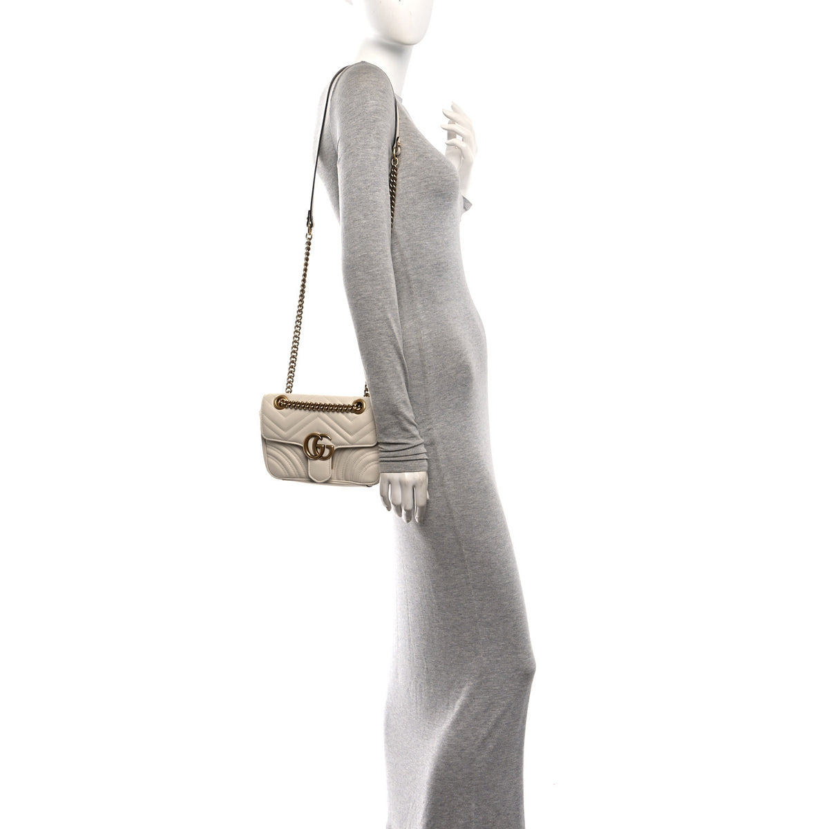 Calfskin Matelasse Mini GG Marmont Shoulder Bag White