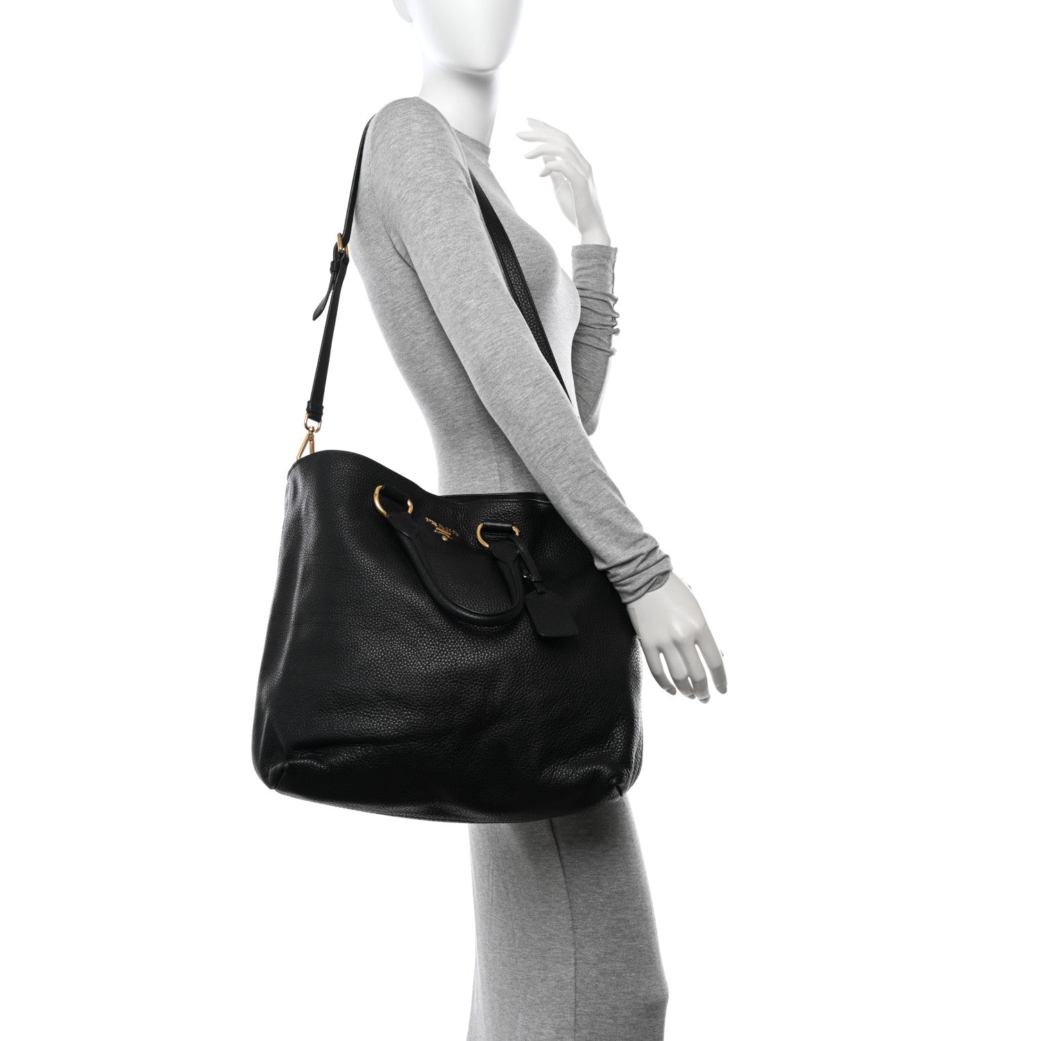 Prada Vitello Daino Tote Black 2 of 12
