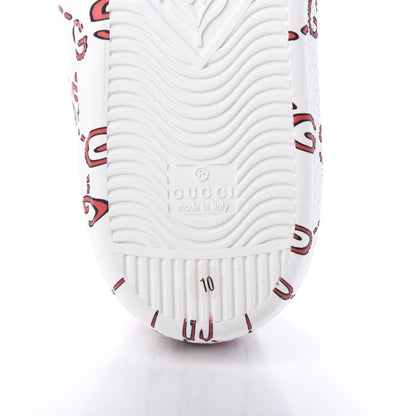 Gucci Calfskin GucciGhost Print Mens Ace Sneakers 10 White Hibiscus Red 6 of 8