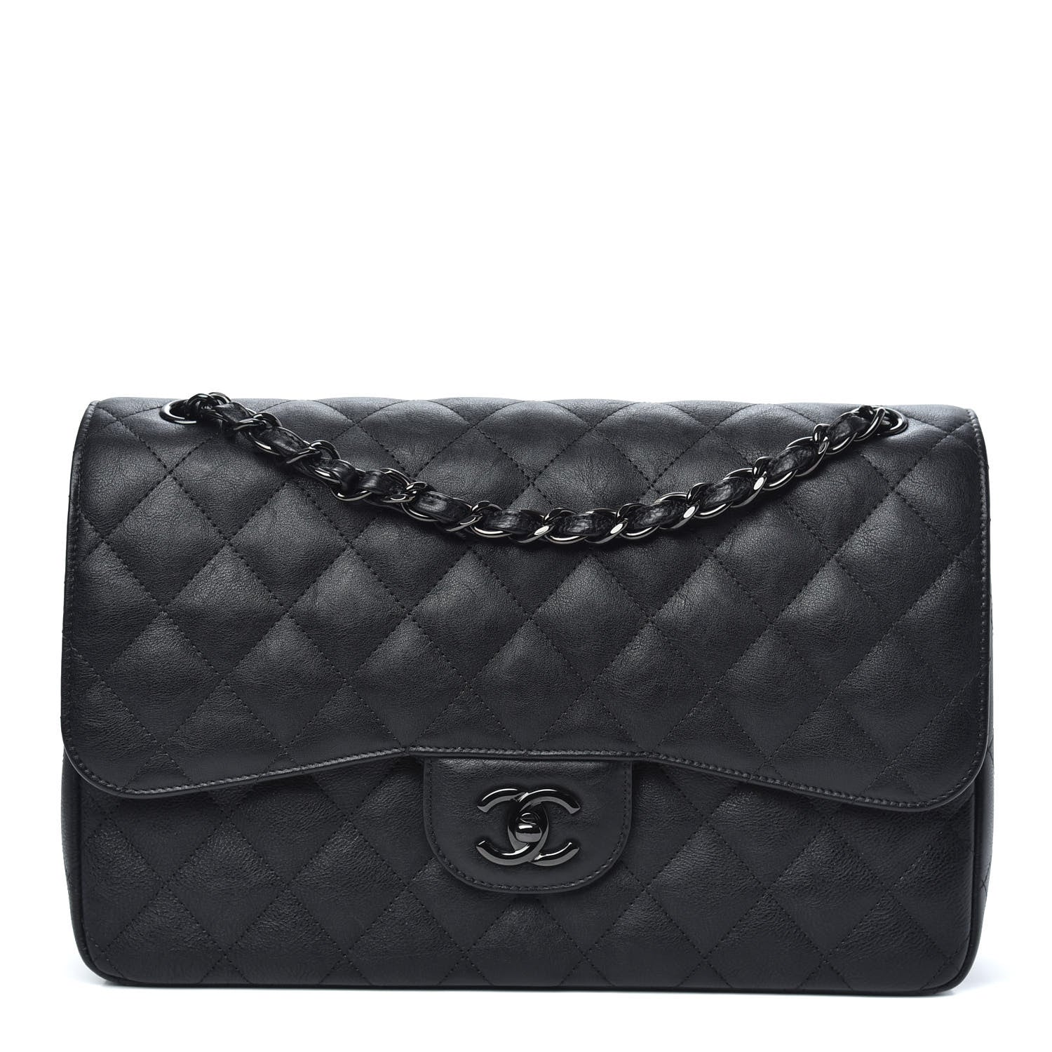 Chanel Crumpled Calfskin Quilted Jumbo Double Flap So Black 1 of 12