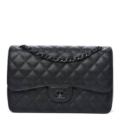 Chanel Crumpled Calfskin Quilted Jumbo Double Flap So Black 1 of 12
