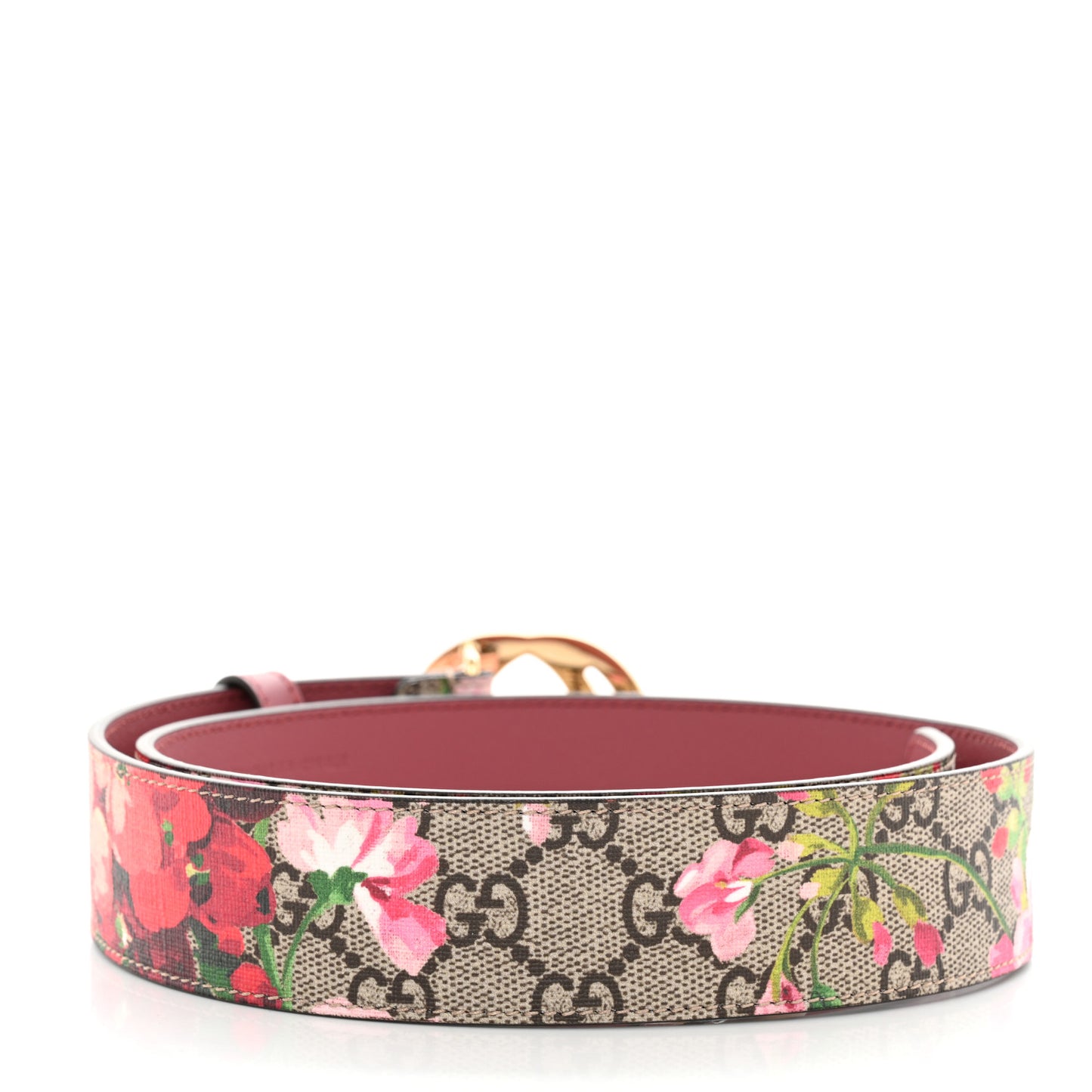 GG Supreme Monogram Blooms Moon Calfskin Interlocking G 37mm Belt 75 30 Beige Ebony Multicolor Dry Rose
