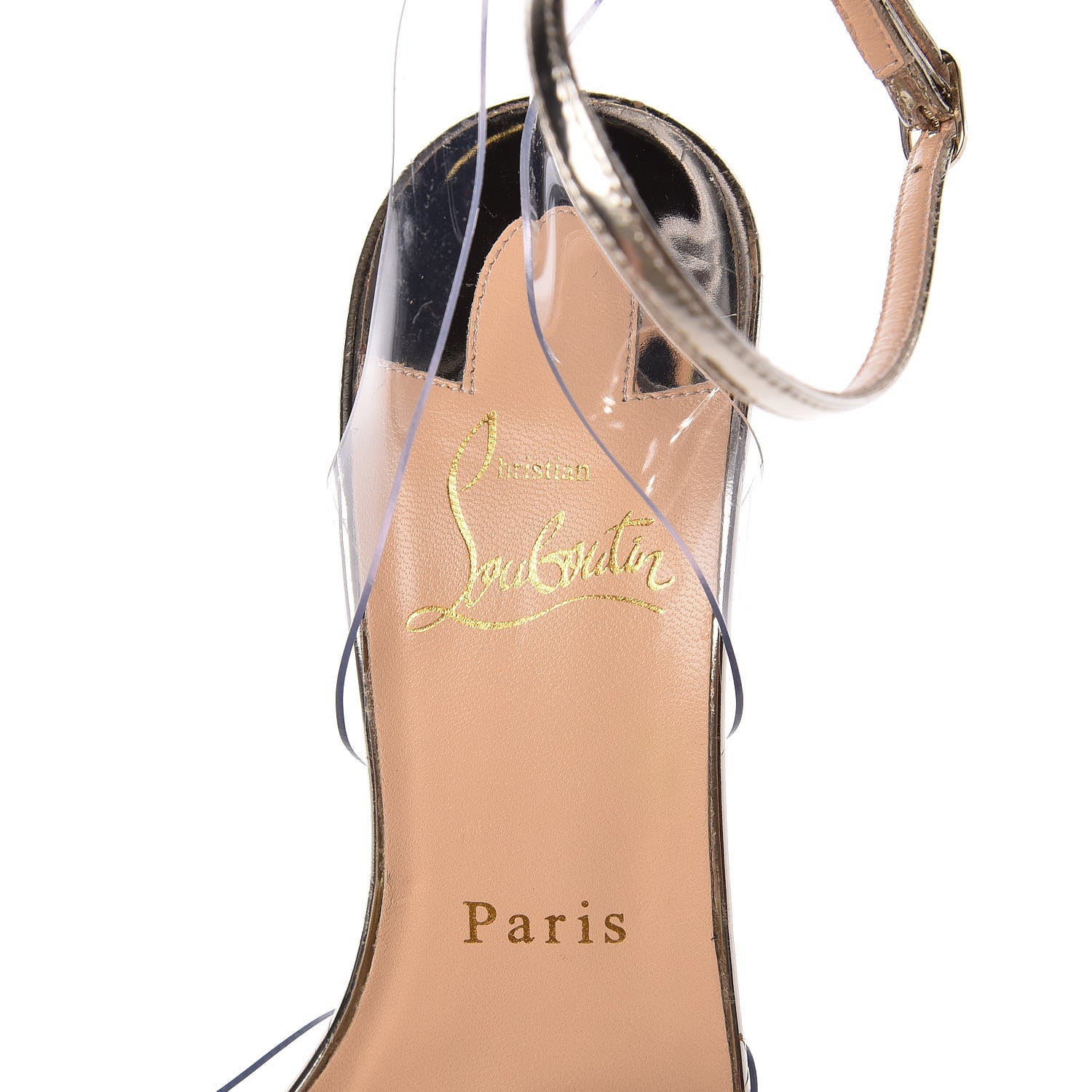 Christian Louboutin Metallic Calfskin Glitter Tonic PVC Fossiliza 100 Sandals 37 Version Light Gold 12 of 16
