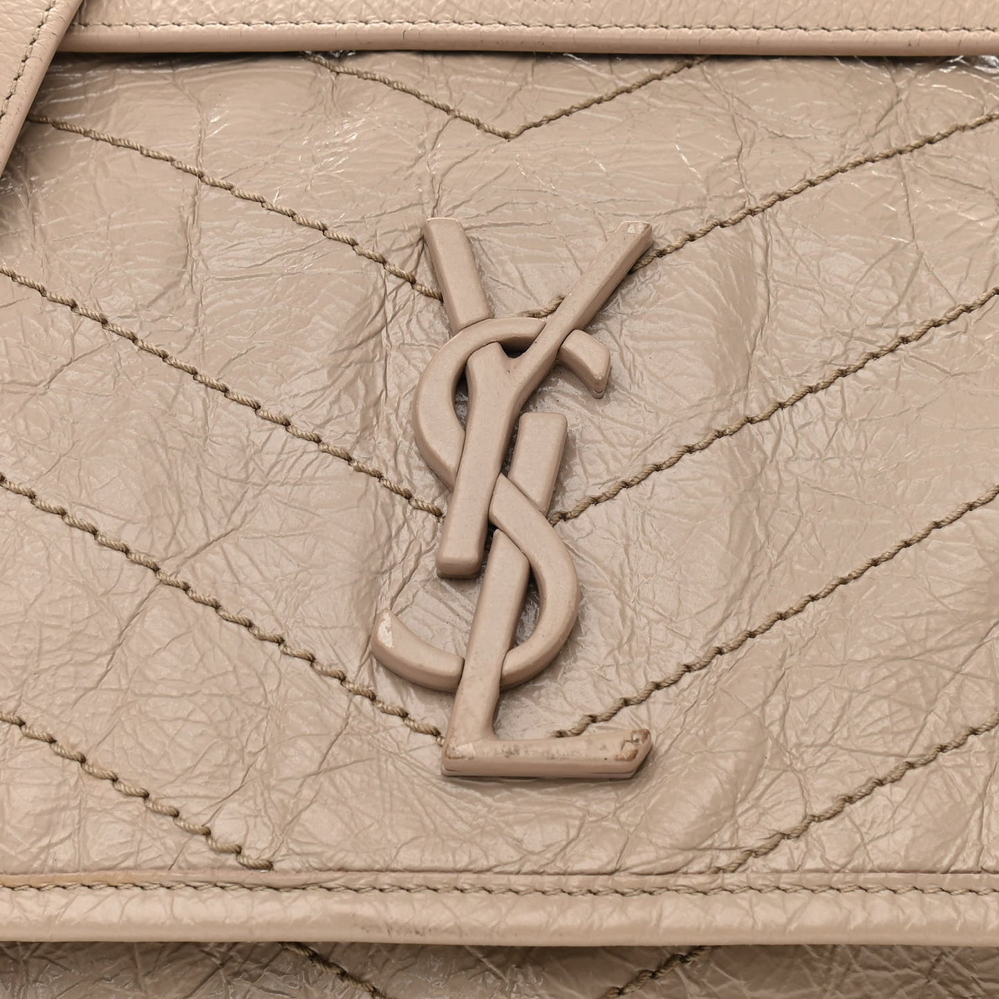 Crinkled Calfskin Matelasse Monogram Medium Niki Chain Satchel Light Natural