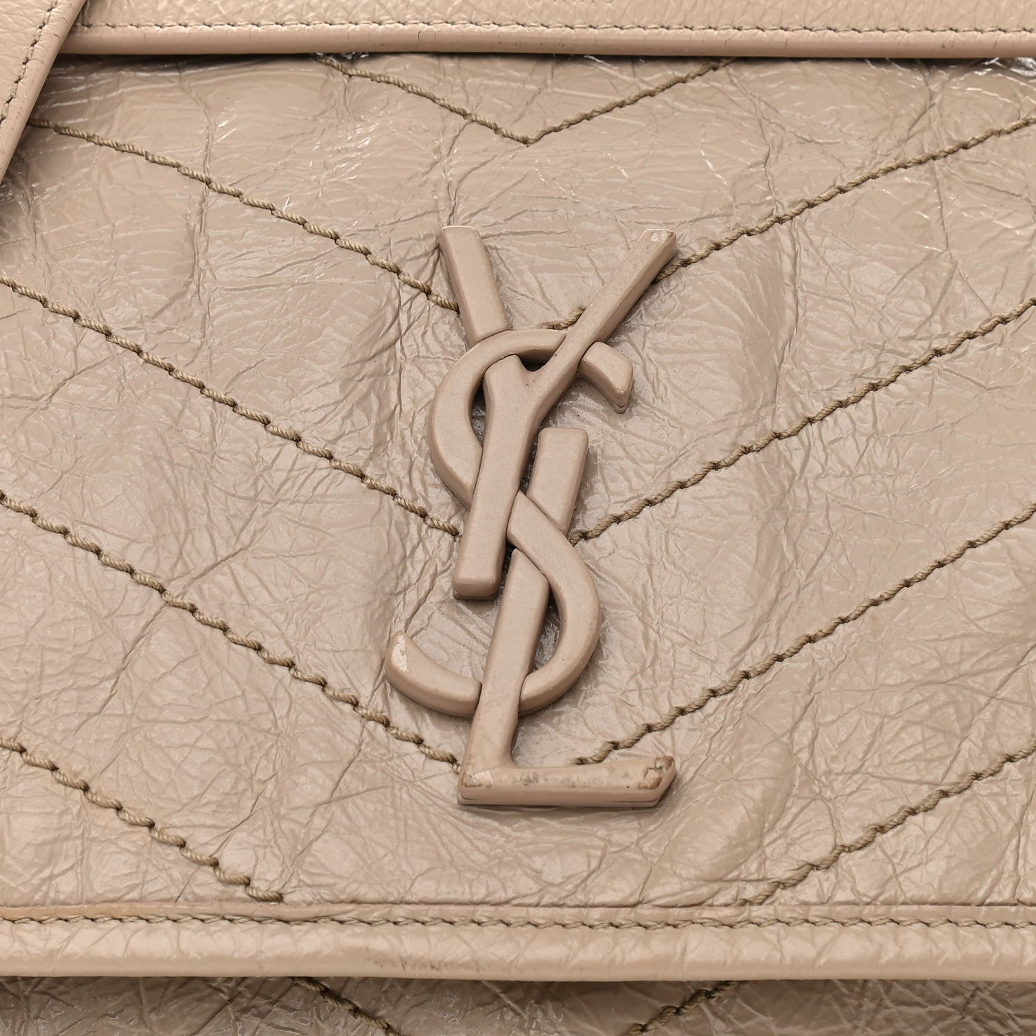 Saint Laurent Crinkled Calfskin Matelasse Monogram Medium Niki Chain Satchel Light Natural 9 of 12