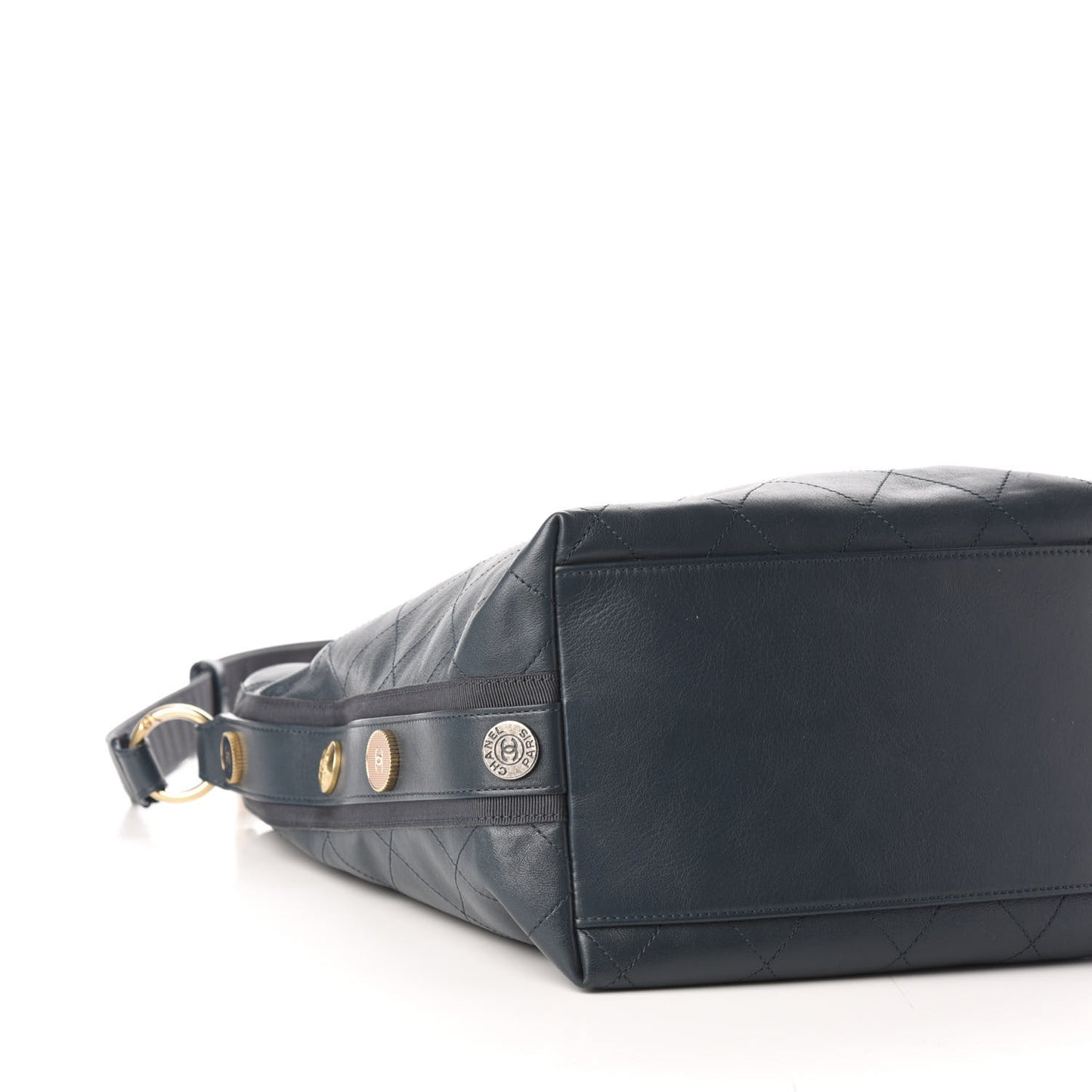 Calfskin Stitched Large Button Up Hobo Dark Blue