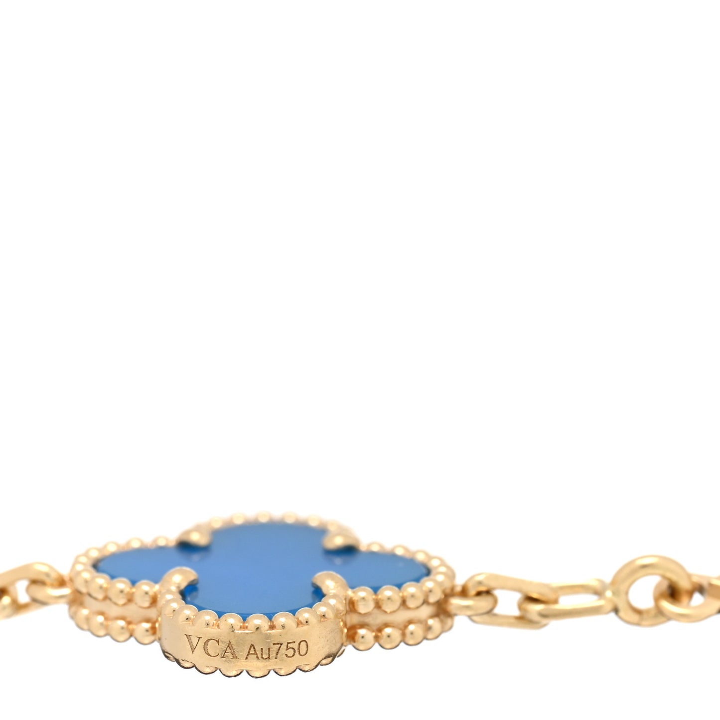 18K Yellow Gold Blue Agate 5 Motifs Vintage Alhambra Bracelet