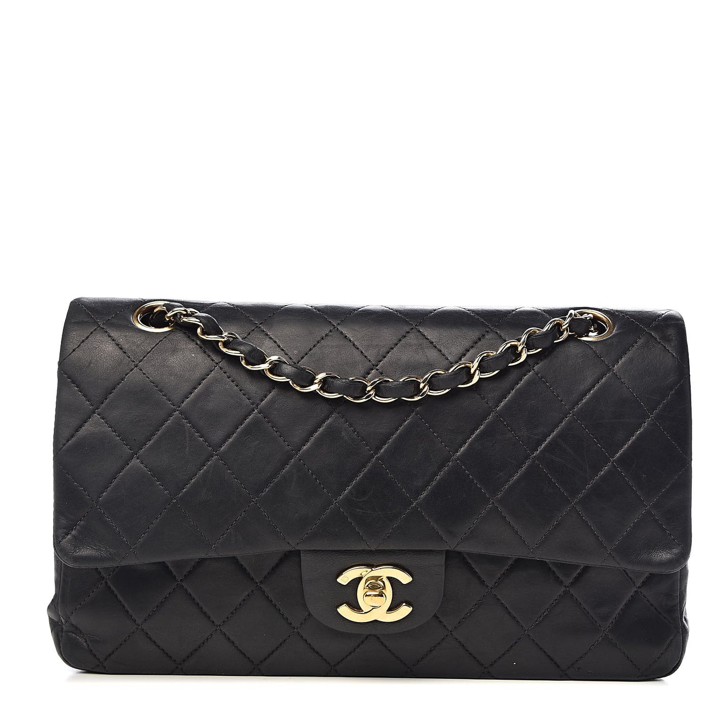 Lambskin Quilted Medium Double Flap Black