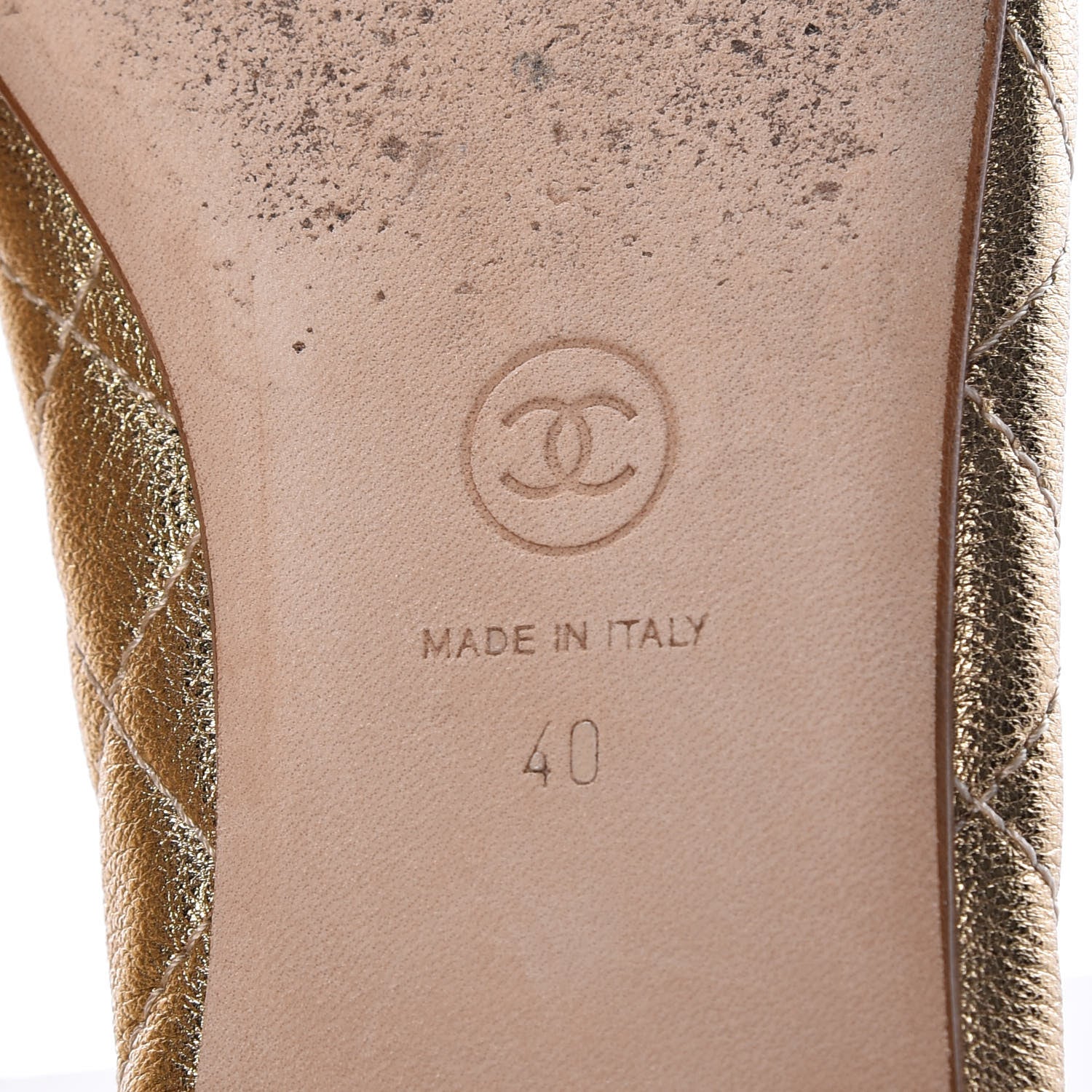 Chanel Metallic Lambskin Quilted CC Cap Toe Ballet Flats 40 Gold 8 of 14