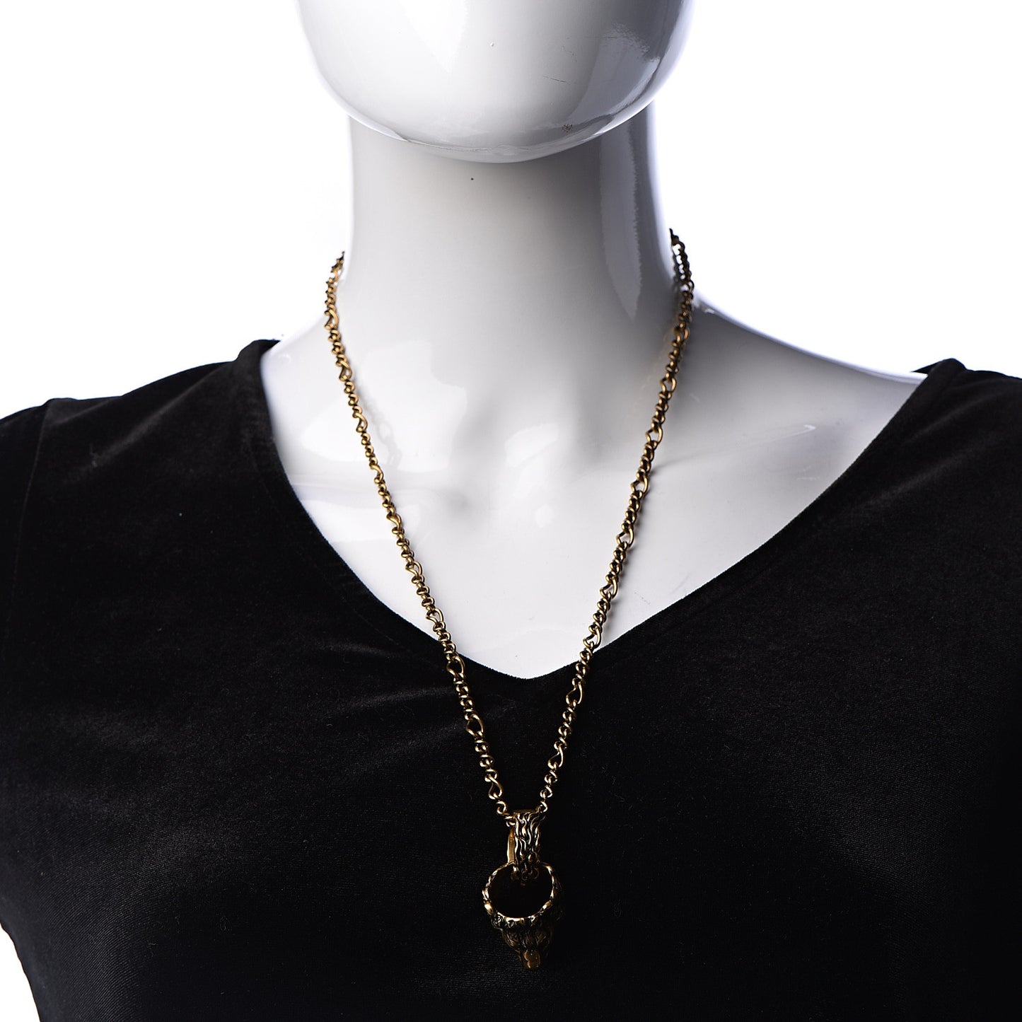 Metal Lion Head Ring Necklace Aged Gold