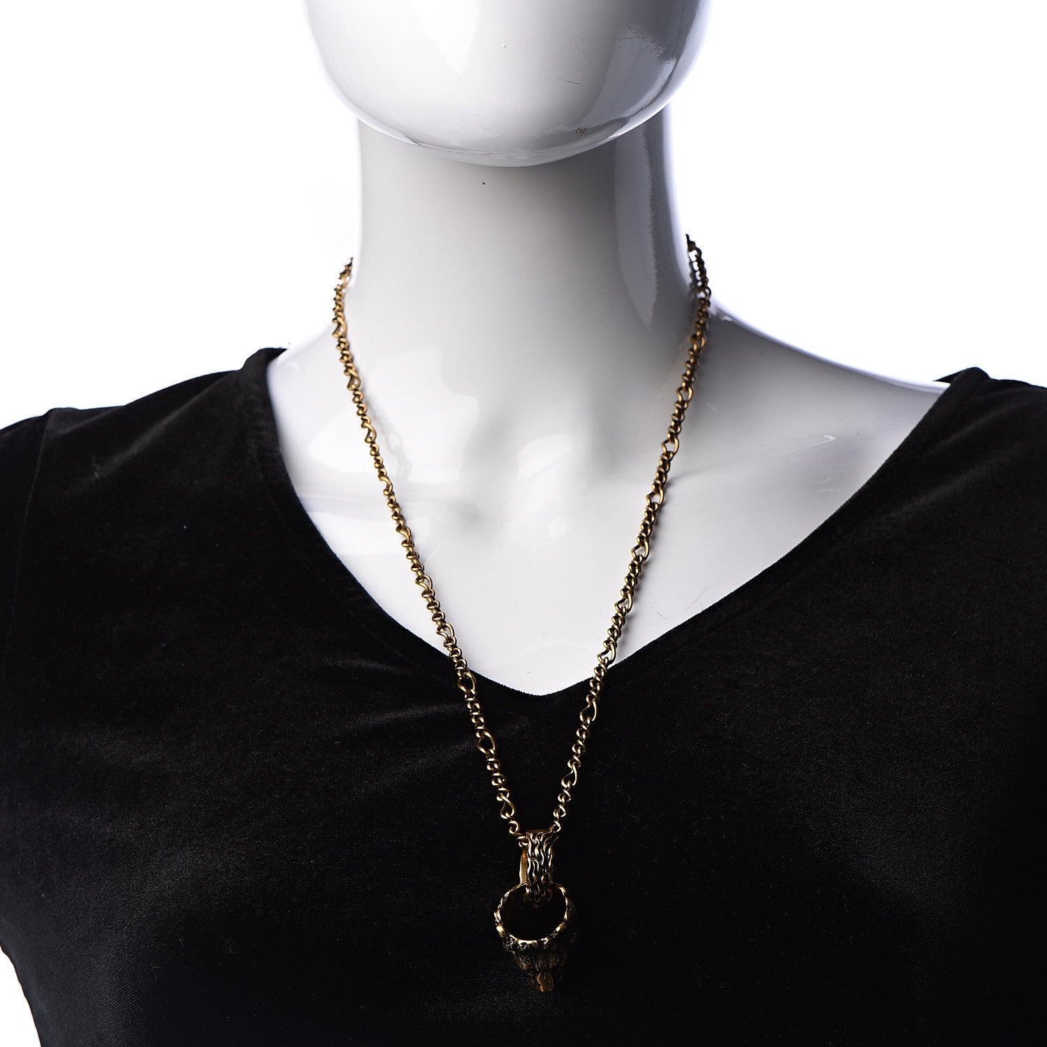 Gucci Metal Lion Head Ring Necklace Aged Gold 2 of 6