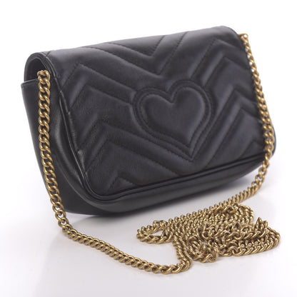Gucci Calfskin Matelasse Super Mini GG Marmont Shoulder Bag Black 3 of 11