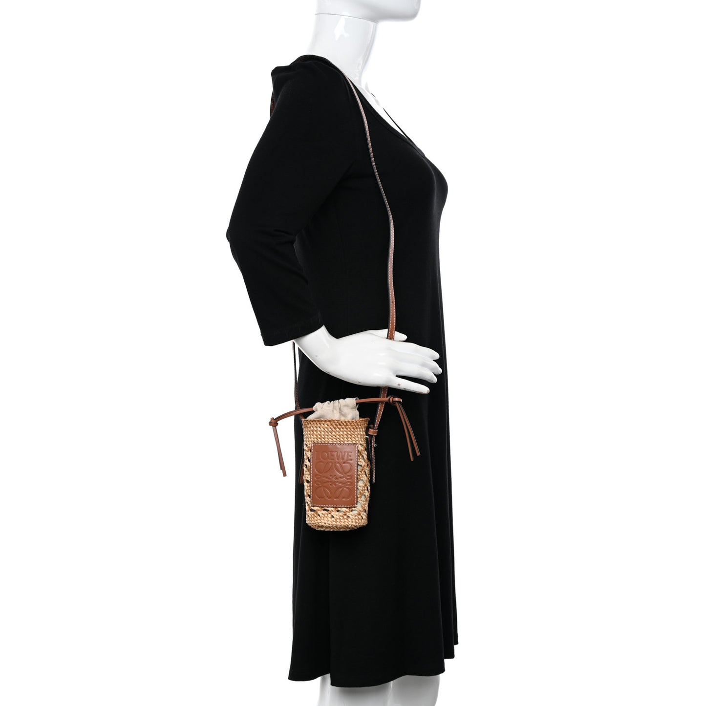Calfskin Raffia Paula's Ibiza Pocket Bucket Bag Natural Tan