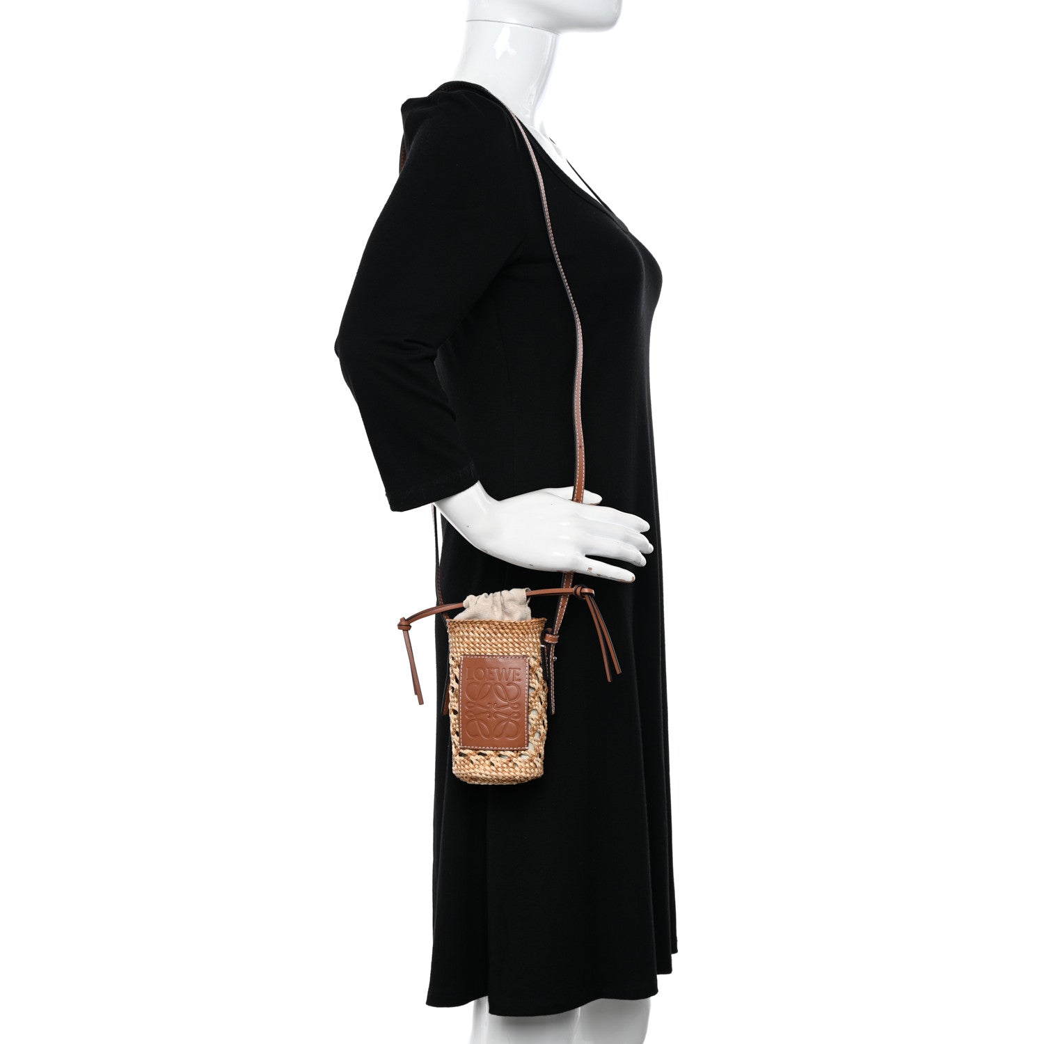 Loewe Calfskin Raffia Paula's Ibiza Pocket Bucket Bag Natural Tan 2 of 14