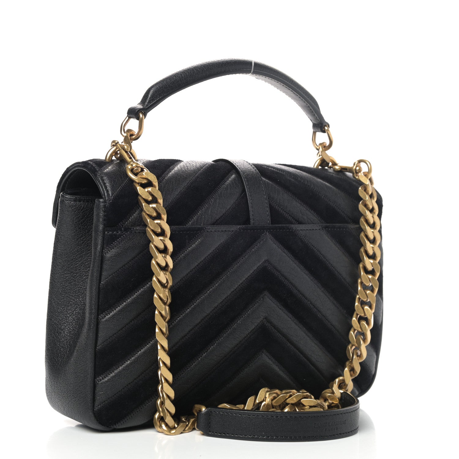 Saint Laurent Calfskin Suede Matelasse Chevron Monogram Medium College Bag Marine 2 of 9