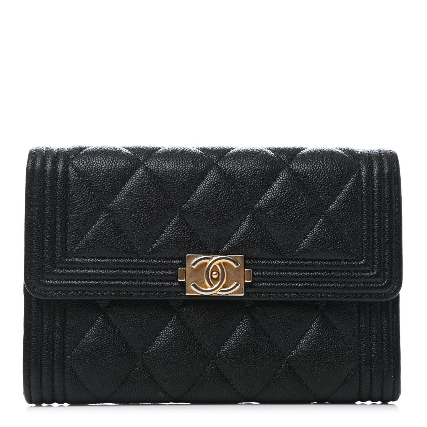 Caviar Quilted Medium Boy Flap Wallet Black