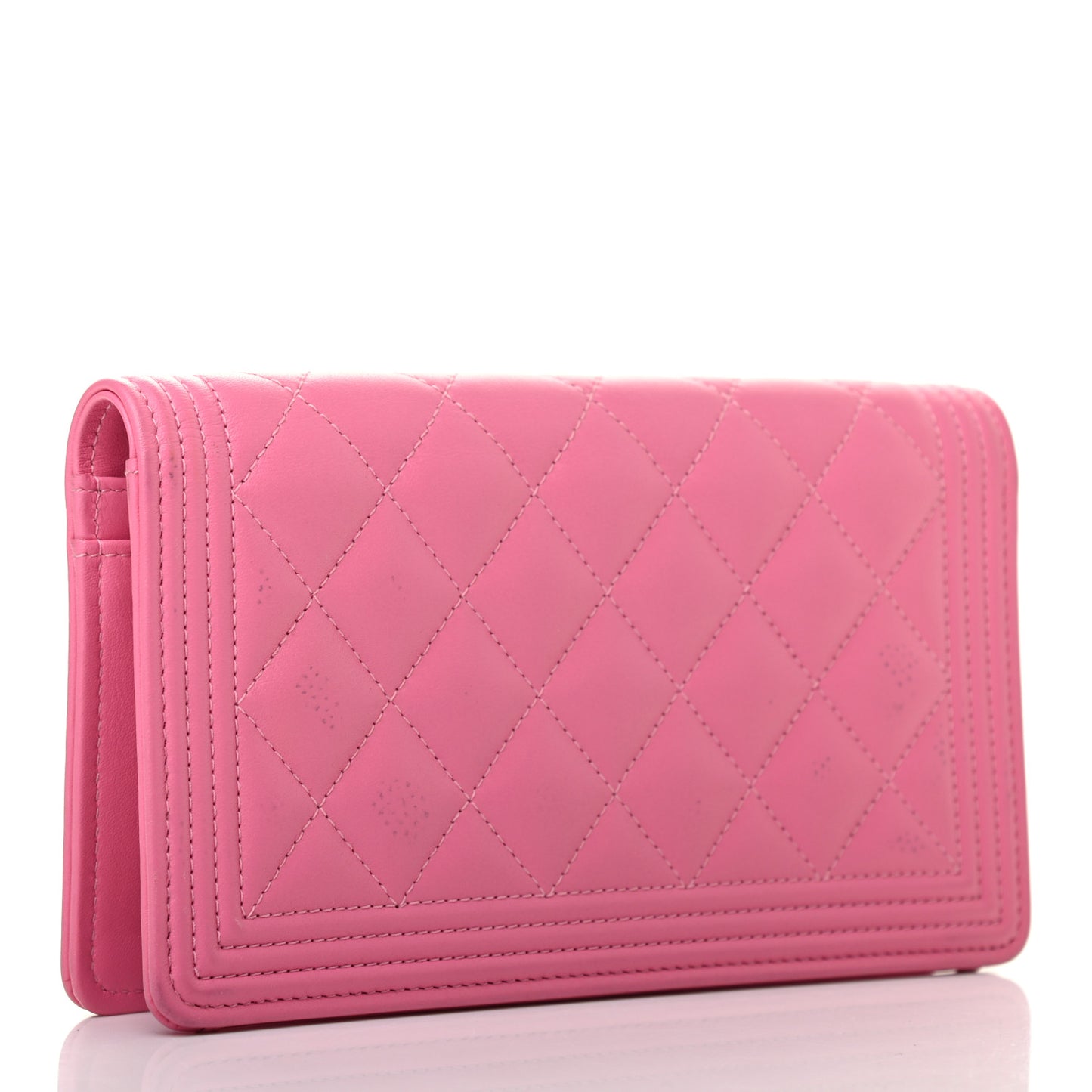 Lambskin Quilted Boy Yen Wallet Pink