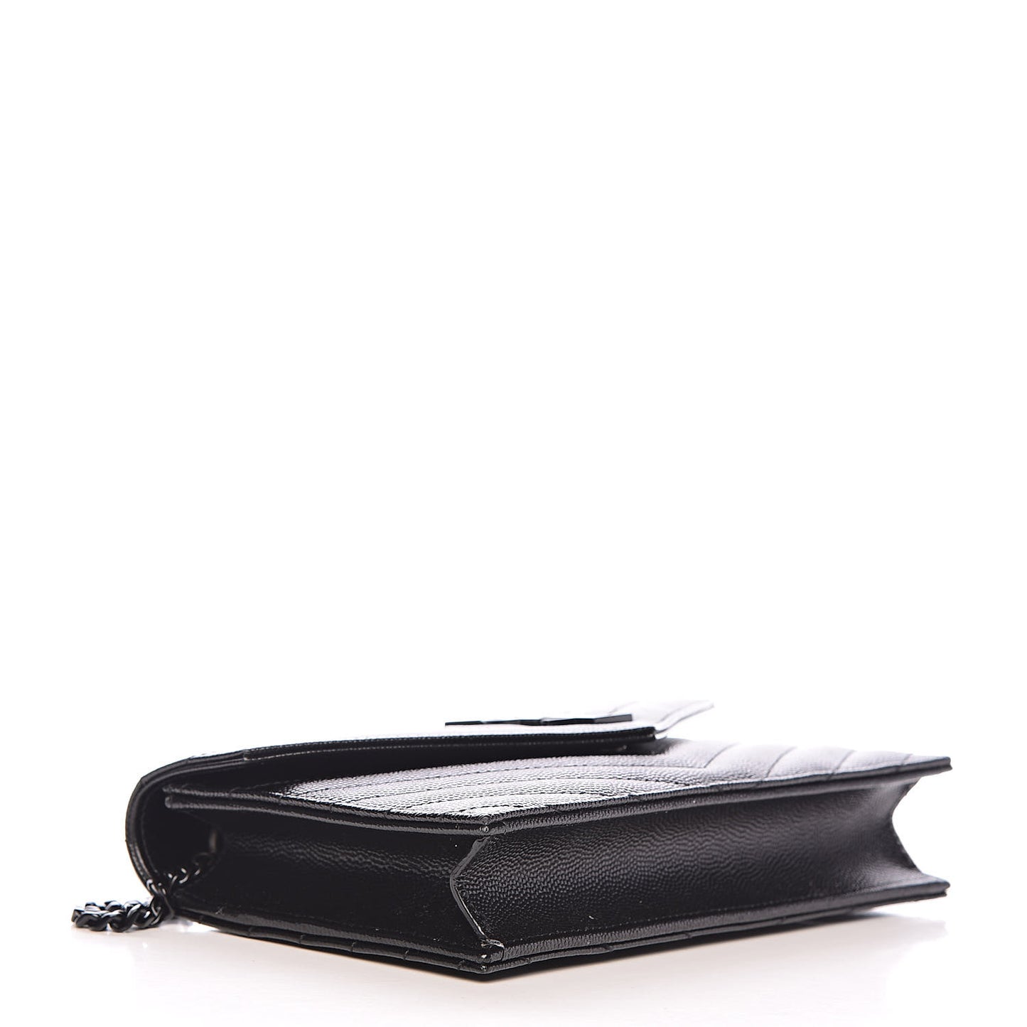 Grain De Poudre Matelasse Chevron Monogram Envelope Chain Wallet Black