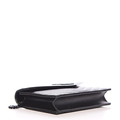 Saint Laurent Grain De Poudre Matelasse Chevron Monogram Envelope Chain Wallet Black 4 of 10
