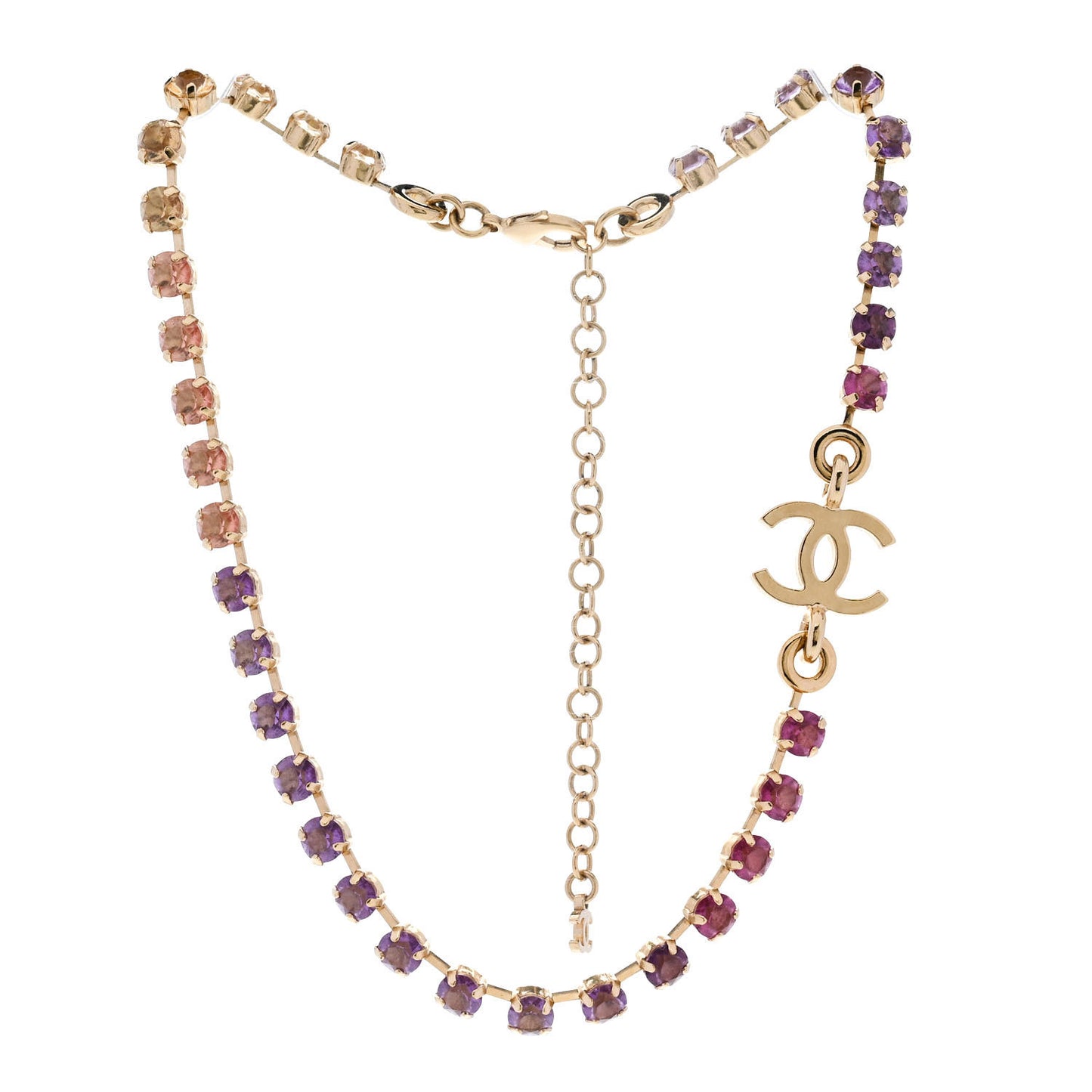 Crystal CC Choker Necklace Gold Pink Orange Purple Yellow