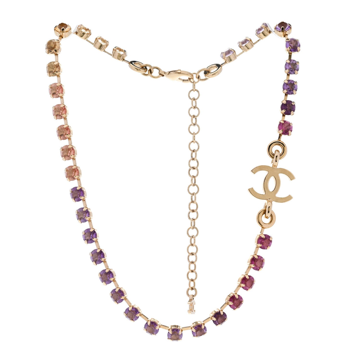 Chanel Crystal CC Choker Necklace Gold Pink Orange Purple Yellow 3 of 6