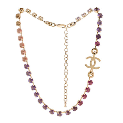 Chanel Crystal CC Choker Necklace Gold Pink Orange Purple Yellow 3 of 6