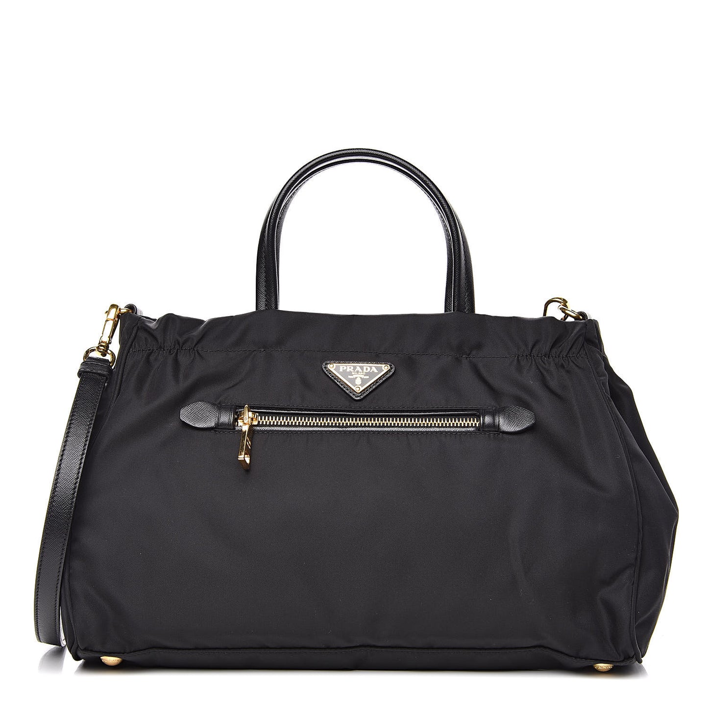 Tessuto Nylon Saffiano Shopping Satchel Black