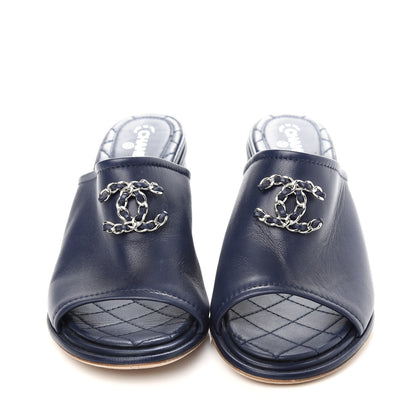 Chanel Lambskin Quilted CC Chain Mules 38.5 Navy Blue 2 of 9