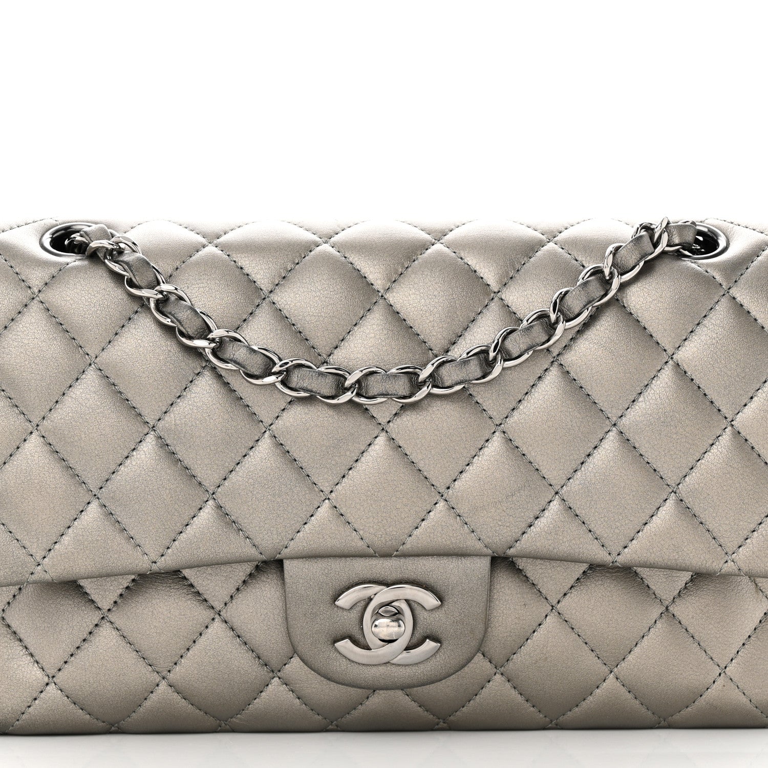 Chanel Metallic Calfskin Quilted Medium Double Flap Ruthenium 8 of 16