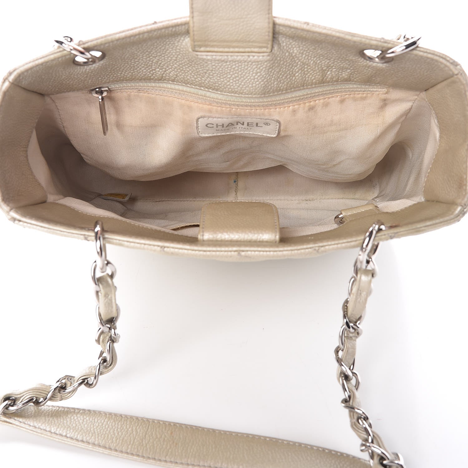 Chanel Metallic Caviar Quilted Petit Shopping Tote PST Pearl 5 of 34