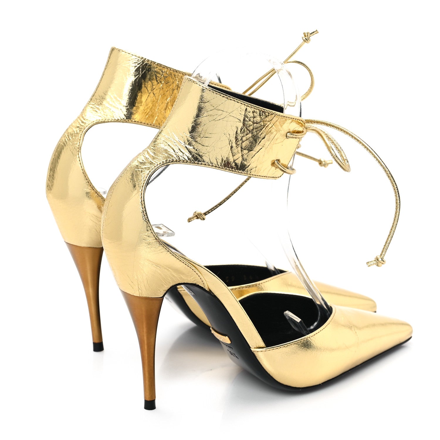 Gucci Soft Nappa Priscilla Ankle Cuff Pumps 36.5 Gold 5 of 9