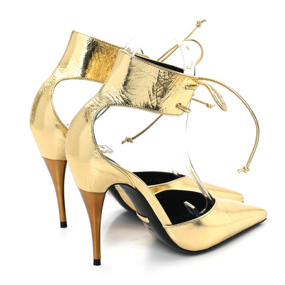 Gucci Soft Nappa Priscilla Ankle Cuff Pumps 36.5 Gold 5 of 9