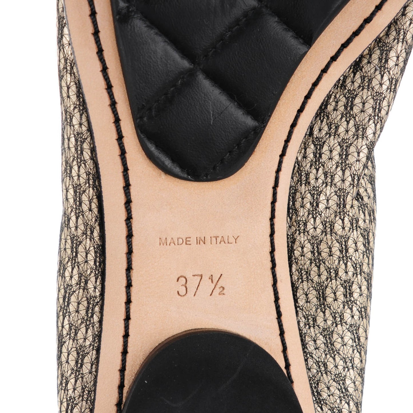 Metallic Lace Cap Toe Ballerina Flats 37.5 Black Gold