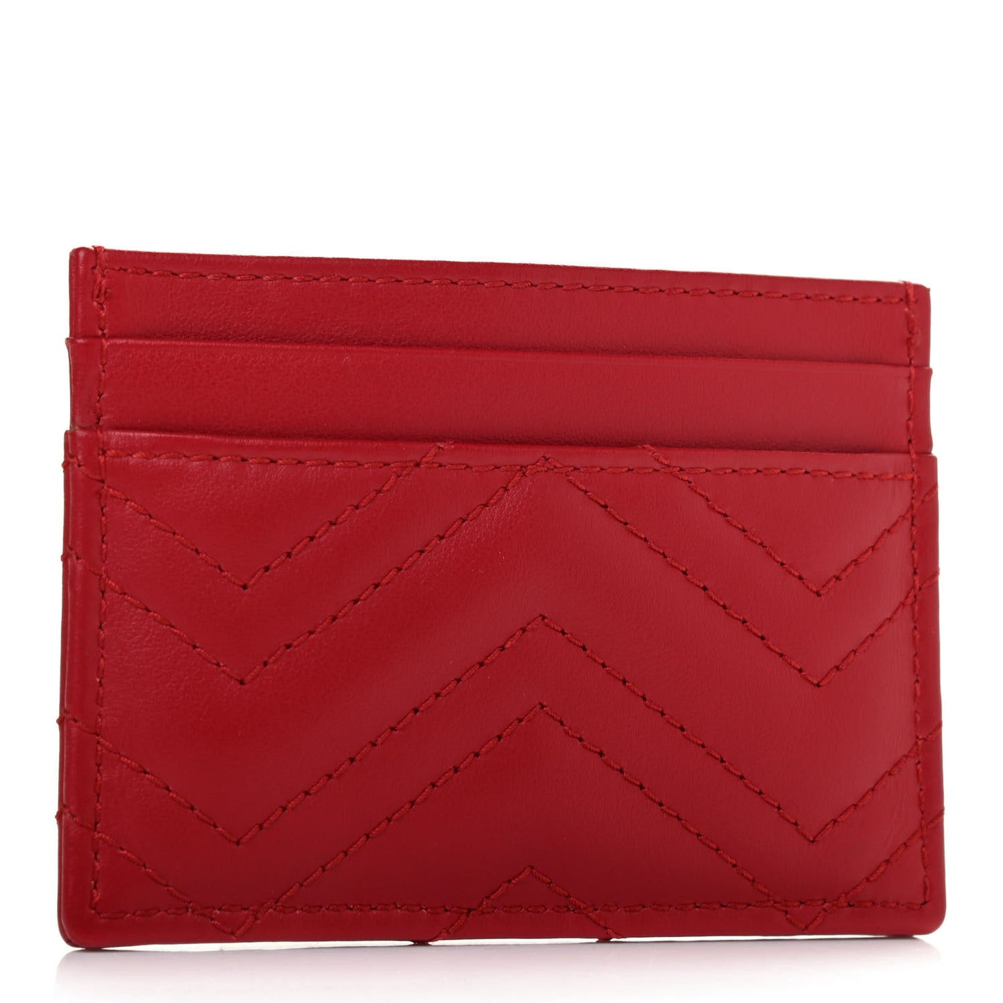 Calfskin Matelasse GG Marmont Card Holder Hibiscus Red