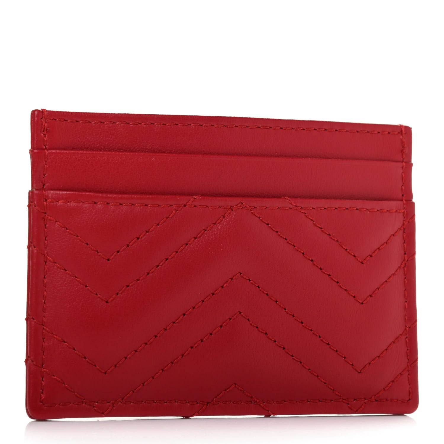 Gucci Calfskin Matelasse GG Marmont Card Holder Hibiscus Red 2 of 4