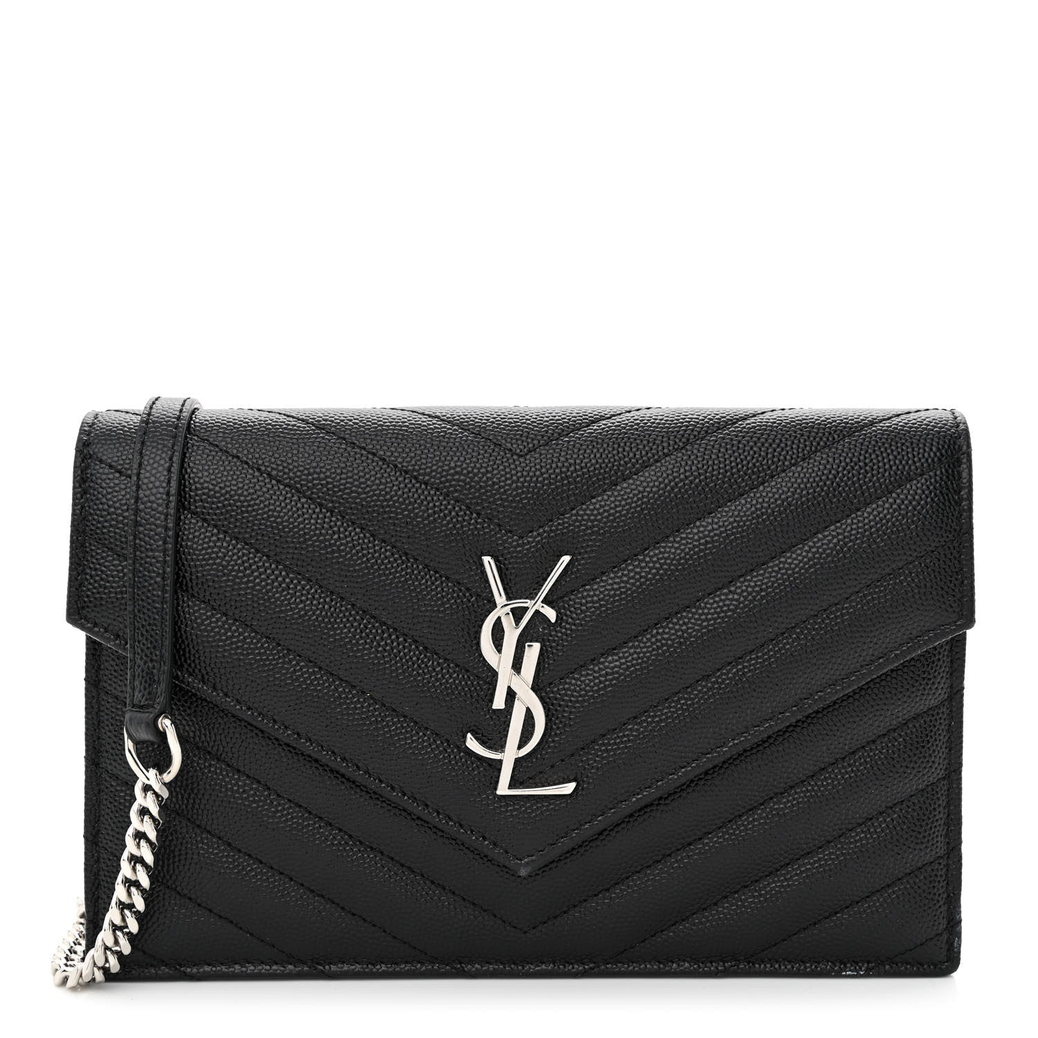 Saint Laurent Grain De Poudre Matelasse Chevron Monogram Envelope Chain Wallet Black 1 of 13