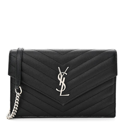 Saint Laurent Grain De Poudre Matelasse Chevron Monogram Envelope Chain Wallet Black 1 of 13